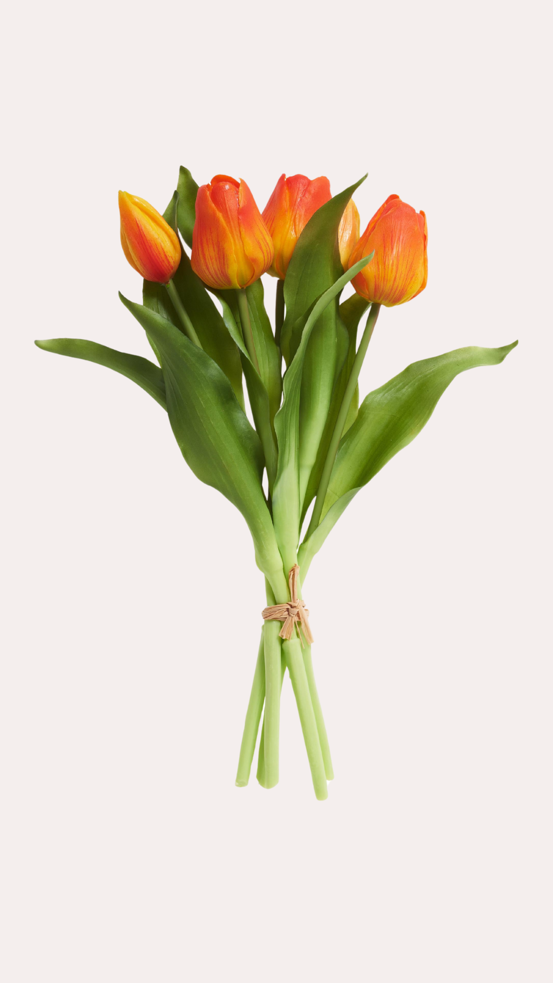 Buchet 5 lalele, Zola, realistice, lungime 28 cm, poliuretan, portocaliu/galben Buchet 5 lalele, Zola, realistice, lungime 28 cm, poliuretan, portocaliu/galben